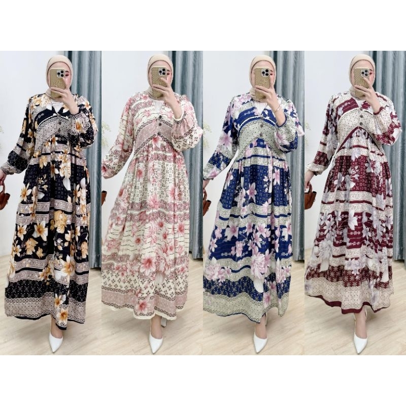 GAMIS ISYANA RAYON PREMIUM RAYON DIAMOND 120 POLOS MOTIF BUNGA BUSUI/ GAMIS LEBARAN MURAH / GAMIS HA