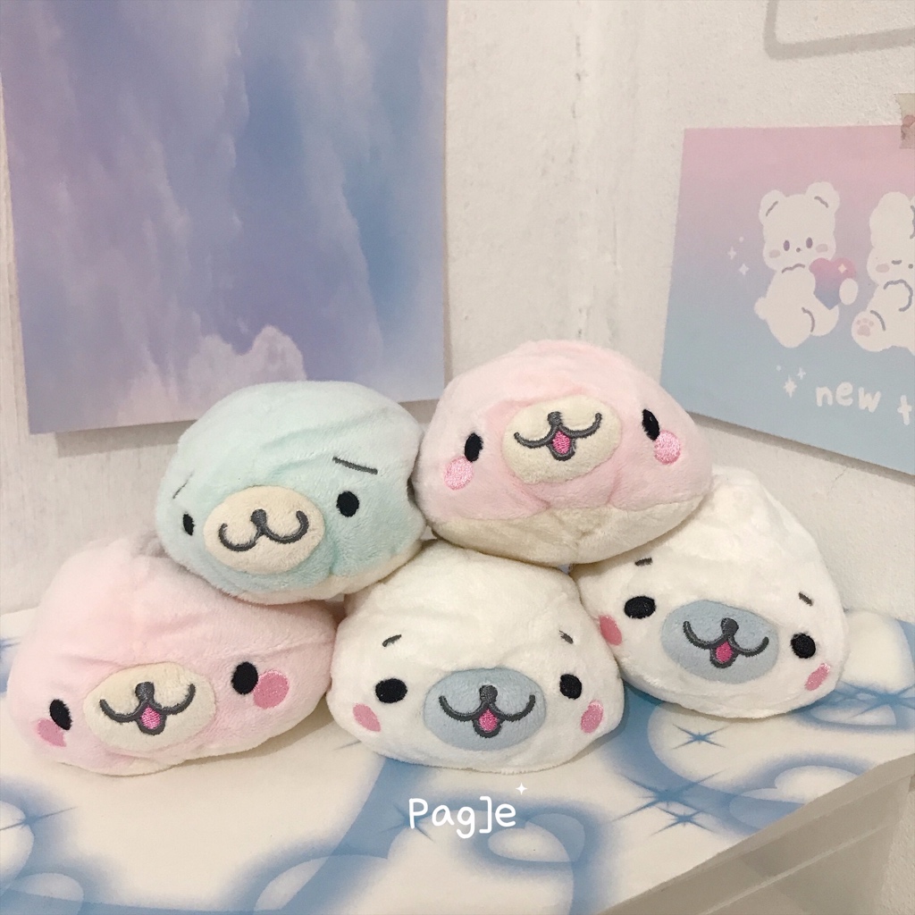 Mamegoma White/ Pink / Blue by San X 13 cm RARE [New] - Plush Doll Boneka Seal