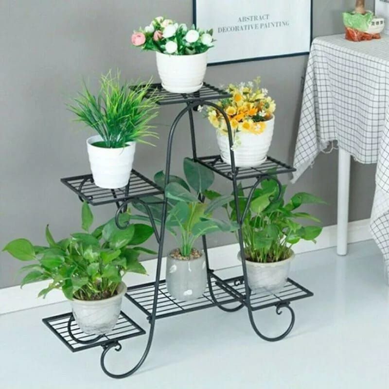 Rak Pot Bunga Susun 6 dengan  Berbahan Baku Besi  SNI Warna tersedia Hitam dan Putih (PRODUK READY S