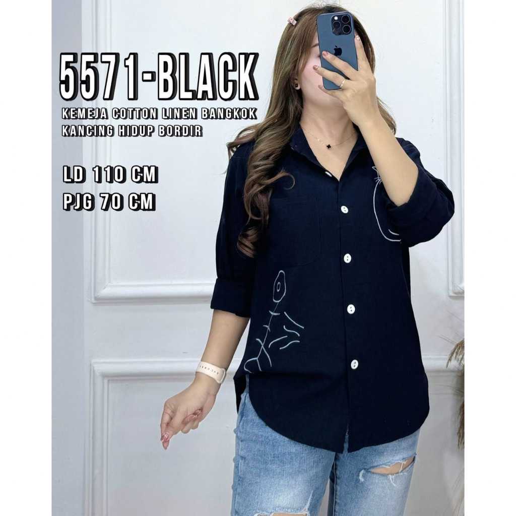 M7534  kemeja motif bordir fashion bangkok new bahan adem 7798