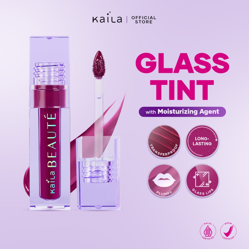 	 Kaila Beaute Glass Tint - Lip Tint Infused Skincare Transferproof & Tahan Lama dengan Hyaluronic Acid, Vit C Melembabkan Mencerahkan Halal & BPOM	