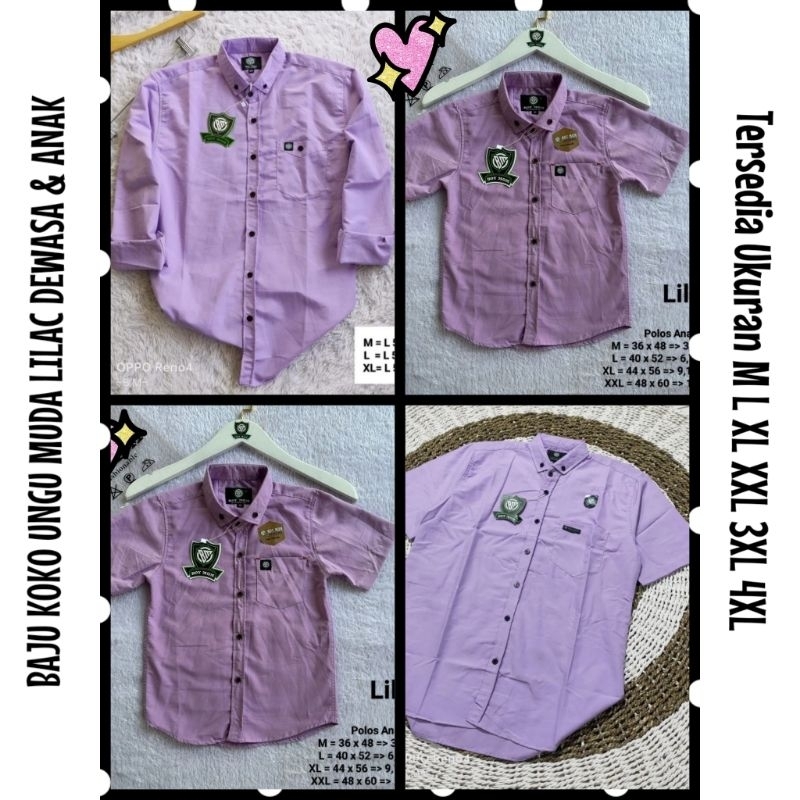 RIDHO 2 - BAJU KOKO KEMEJA KURTA LAKI LAKI AYAH ANAK MUDA REMAJA POLOS JUMBO WARNA POLOS UNGU MUDA L