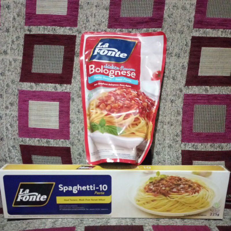 

special promo Lafonte spageti+lafonte bolognese sauce 1paket hemat exp lama