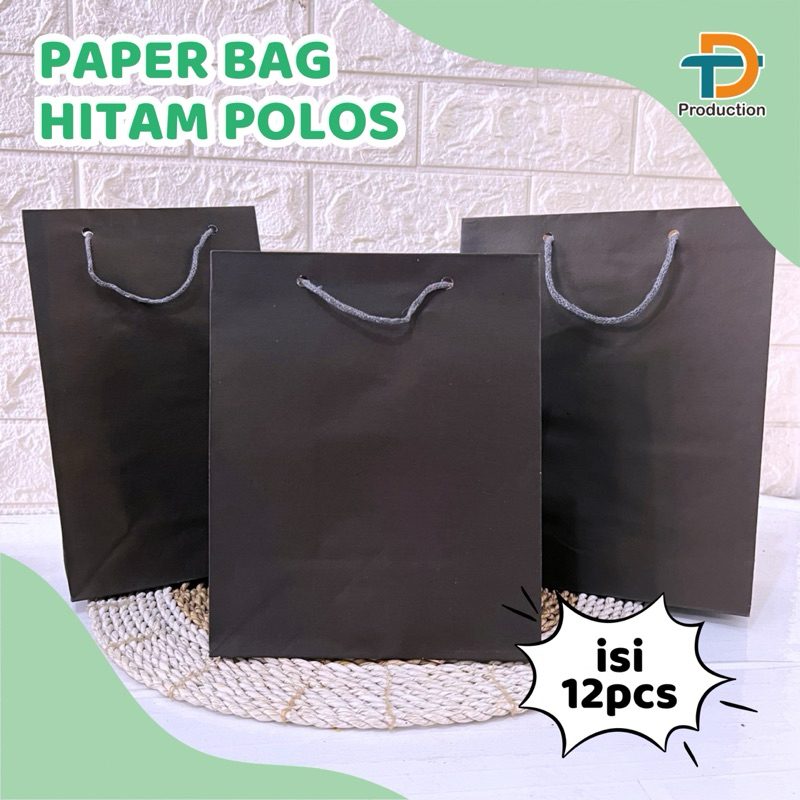 

(isi 12pcs) Paper Bag Songgong Hitam Polos | Tas Kertas Wedding Khitan