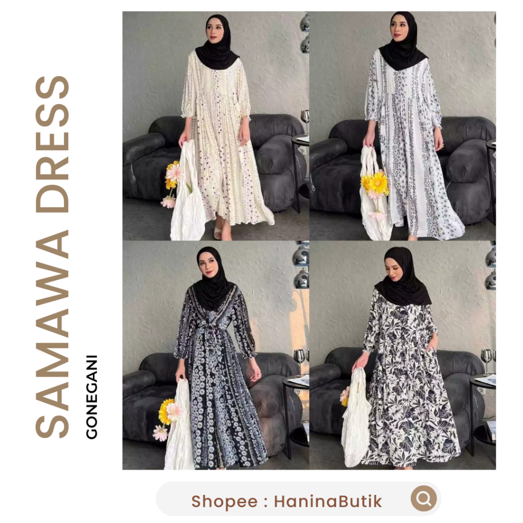 SALE SAMAWA DRESS LENGAN PANJANG by GONEGANI | DRESS WANITA MOTIF KATUN VISCOSE