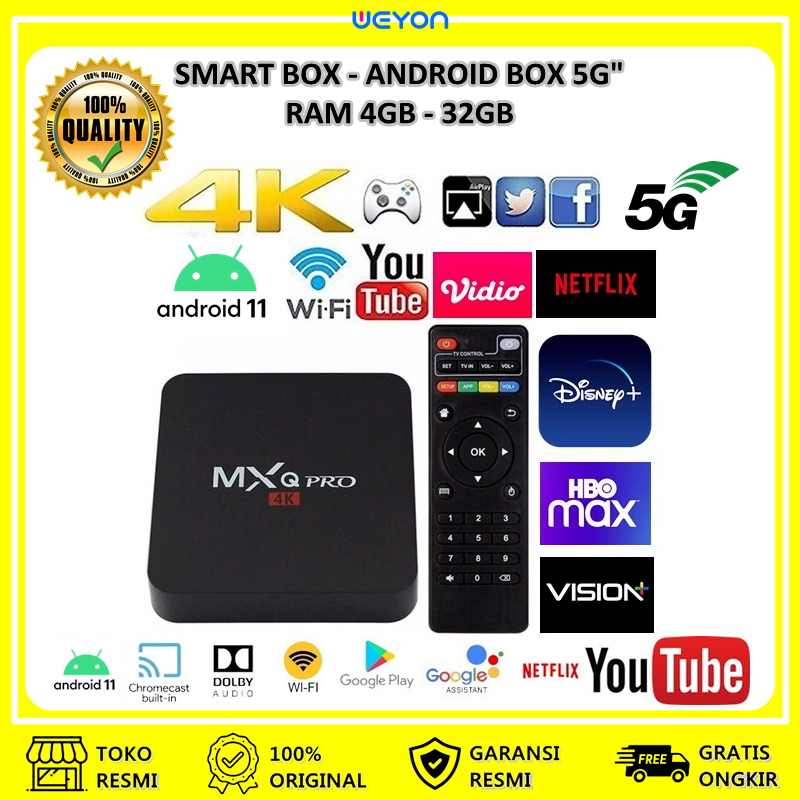 Android TV Box MXQ Pro 5G Ram 4GB - 32GB / Smart TV 4K Ultra HD MXQ PRO 4K 5G
