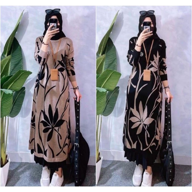 Long tunik rajut/dress panjang rajut real pict