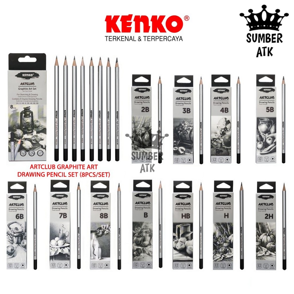 

Drawing Pencil Pensil Menggambar ART CLUB KENKO 2B 3B 4B 5B 6B 7B 8B B HB H 2H 8000-8S