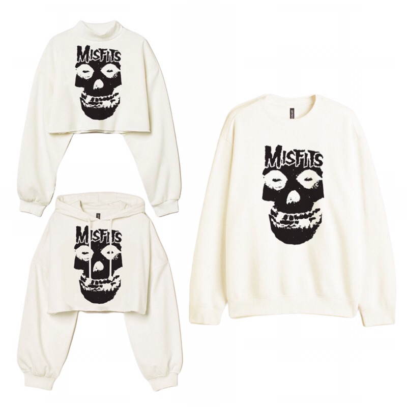 Sweatshirt Hoodie Crop HnM Misfits Broken White