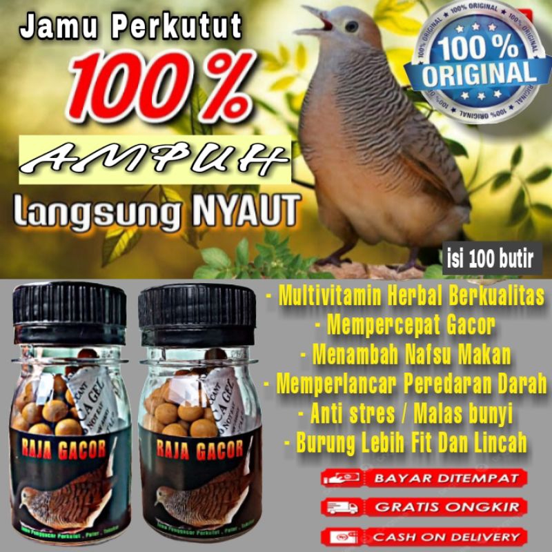 PROMO  100% ORIGINAL  JAMU PERKUTUT RAJA GACOR ISI 100 BUTIR obat malas bunyi nutrobird crystal pil 