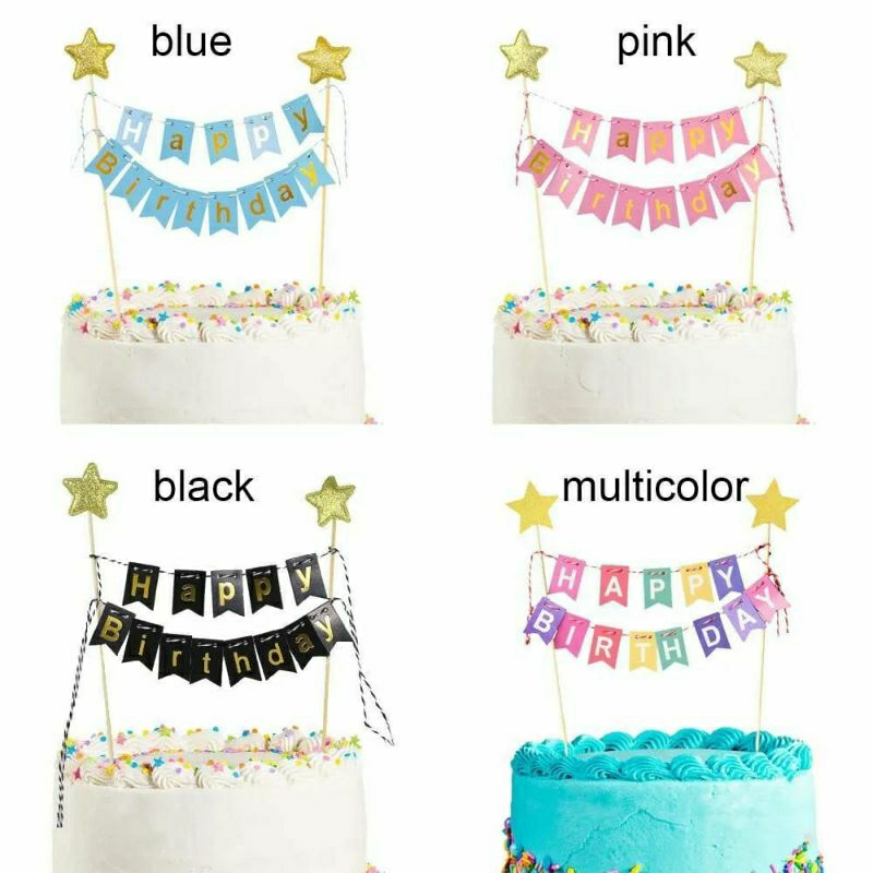 Cake topper dekorasi hiasan kue ulang tahun ultah cupcake makanan penutup dessert sisipan bendera tu