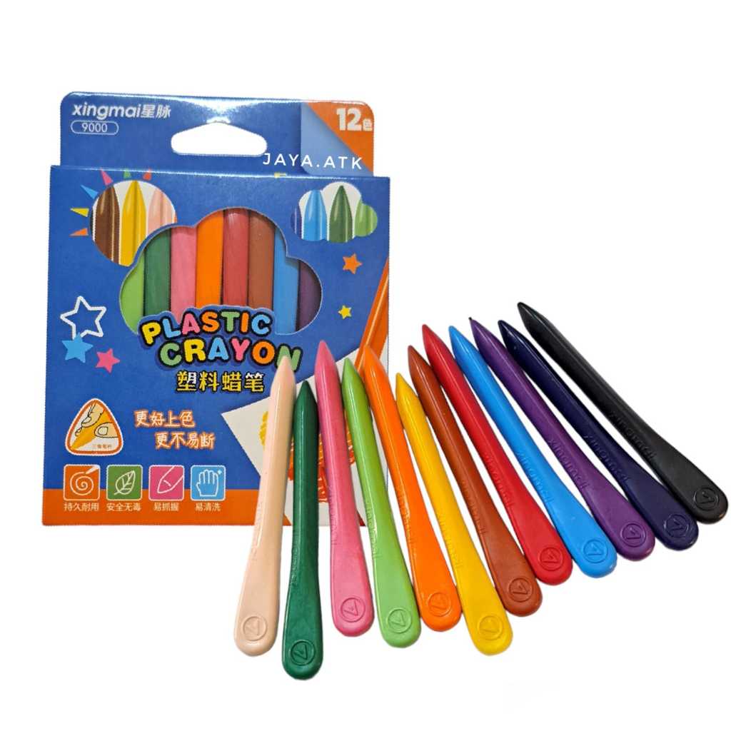 

KRAYON PLASTIK 12 WARNA CERAH TRIANGULAR CRAYON NON TOXIC MAGIC CRAYON OIL PASTEL