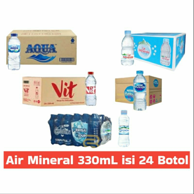 

Air Mineral 330mL 1 Dus isi 24 Botol Mini Aqua | Crystalin | Vit | Pure Life | Le Minerale | Prima Murah