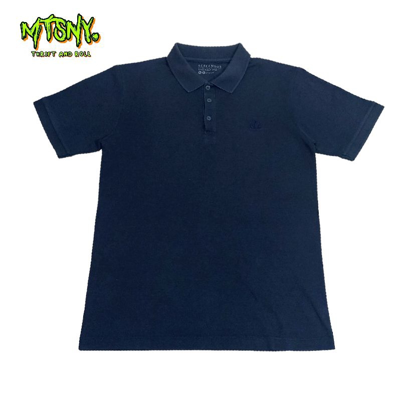 Kemeja Kerah Kaos Shirt Screamous Basic Polos Kasual Lengan Pendek Biru