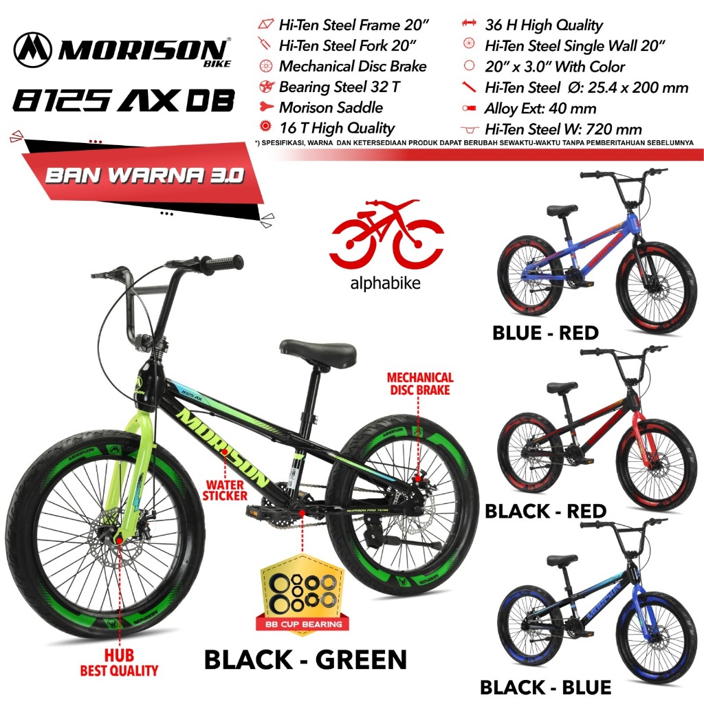 SEPEDA 20 MORISON BMX 8125 AX DISC BRAKE (BAN WARNA BESAR 3.0)