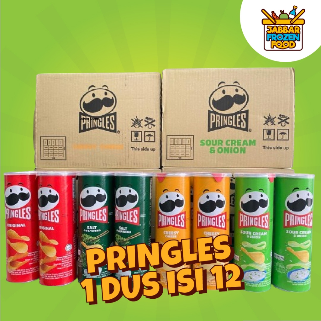 PRINGLES Keripik Kentang 1 dus isi 12 kaleng variant Original/Salt and Seaweed/Cheesy/Sour Cream