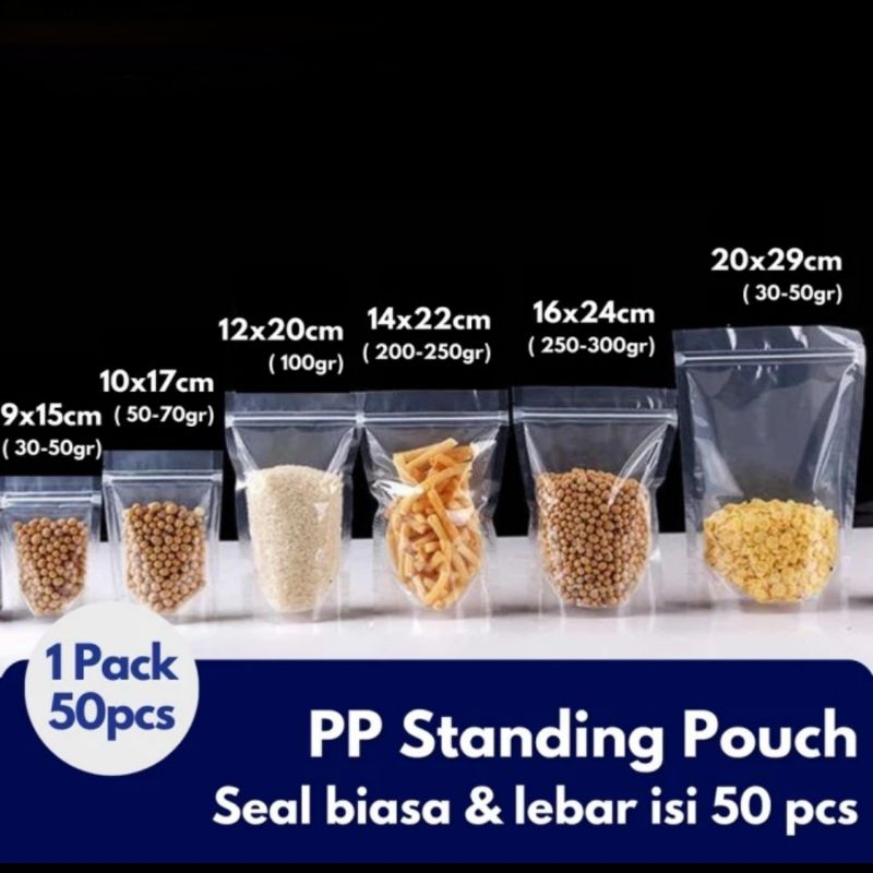 (ISI 50PCS) Standing Pouch PP klip uk.14x22/pouch plastik/plastik klip
