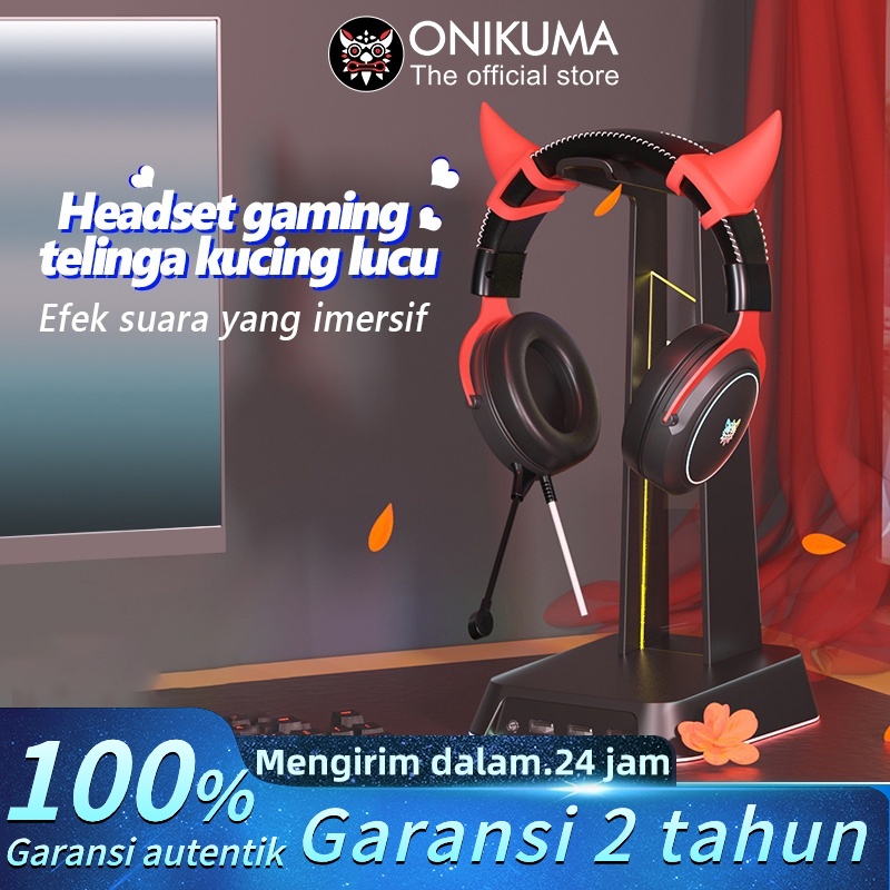 ONIKUMA X10 Hitam Dan Merah Kepribadian Setan Kecil Telinga Kucing Headset Gaming Yang Dipasang di K