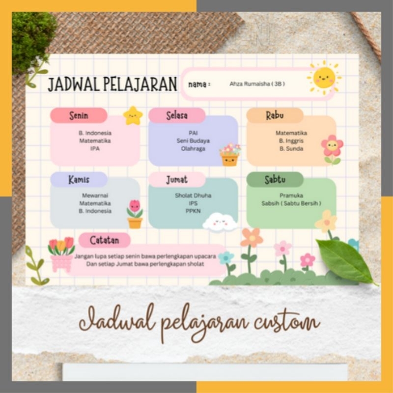 

R_S Cetak Stiker Poster Papan MDF Mata Pelajaran / Cetak Jadwal Pelajaran Custom Cepat & Tepat Bisa COD
