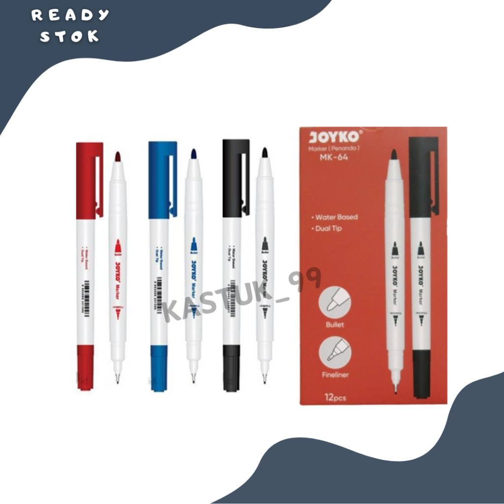 

Spidol Marker MK-64 Dual Tip Joyko / Spidol Warna / Spidol 2 in 1 Joyko / Spidol Dual Tip Joyko (pack)