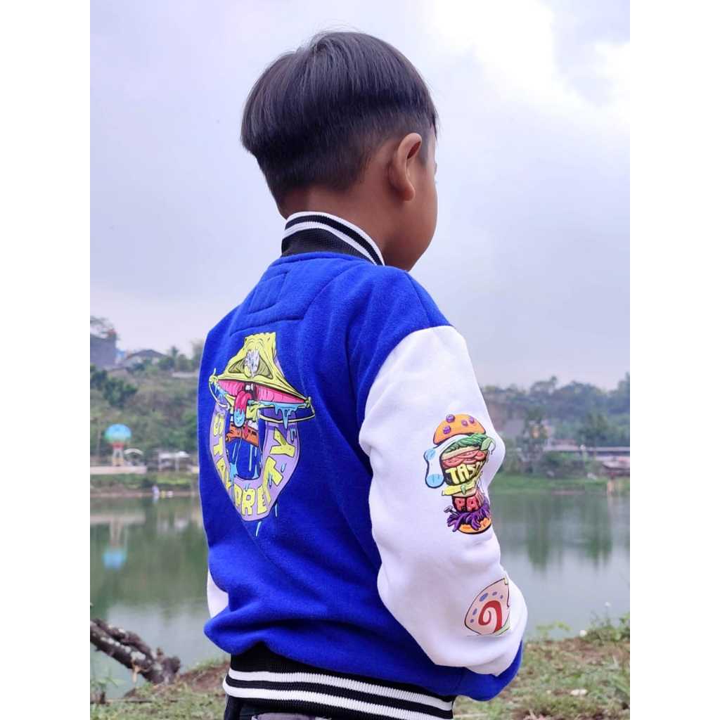Jaket Varsity Anak ( Funny Spongebob ) / Jaket Varsity Anak Usia 1 - 5 Tahun / Jaket Varsity Anak La