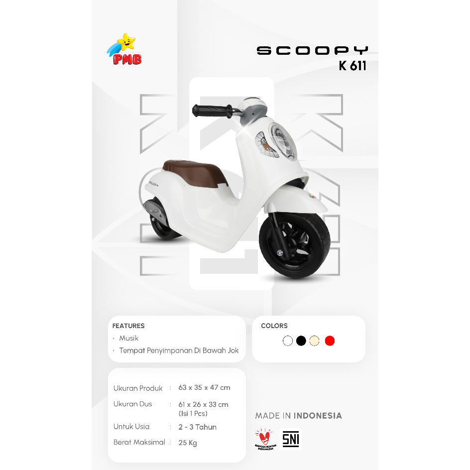 MAINAN ANAK MOTOR-MOTORAN / FOOT TO FLOOR K611 HONDA SCOOPY / MAINAN MOTOR ANAK