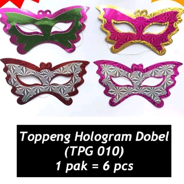 Topeng Hologram Double isi 6pcs/Topeng Kertas Dobel/Topeng Ultah/Topeng Hologram/Topeng Pesta Kertas