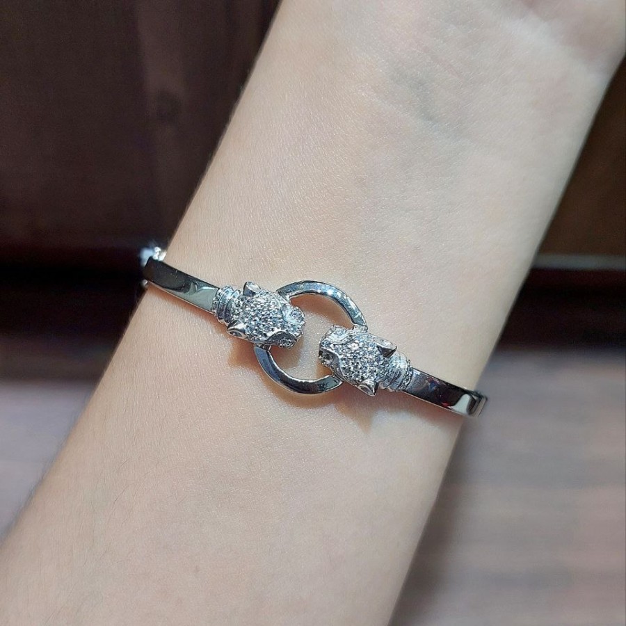 Perhiasan Emas Fashion Gelang kaku Oval Tiger Zircon 9.8 Gram 17k 750 Emas Putih (GH67)