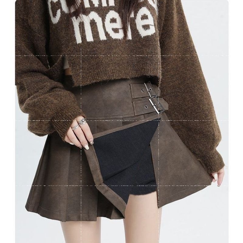 rok pendek wanita dengan bahan kulit baru model A-line