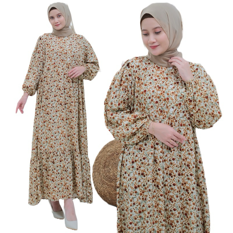 [Vican] Terbaru Alesa - Livia Midi Dress Gamis Rayon Motif Mix Airflow Busui Kancing Aktif Original 