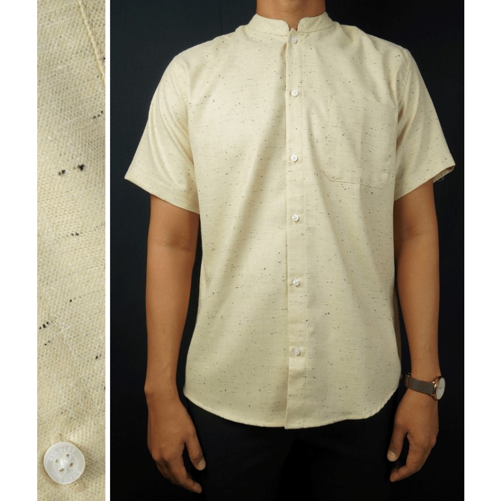 Baju Muslim Kemeja Koko Pria Lengan Pendek Stanley Adams Krem Cream Kerah Shanghai Collar Branded Pr