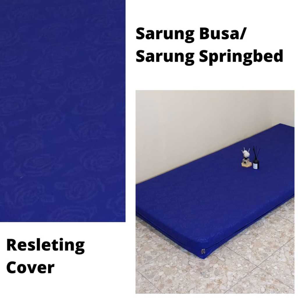 Sarung Busa / Springbed Resleting Cover Motif Polos Emboss Navy Aesthetic | 90x200, 100X200, 120x200