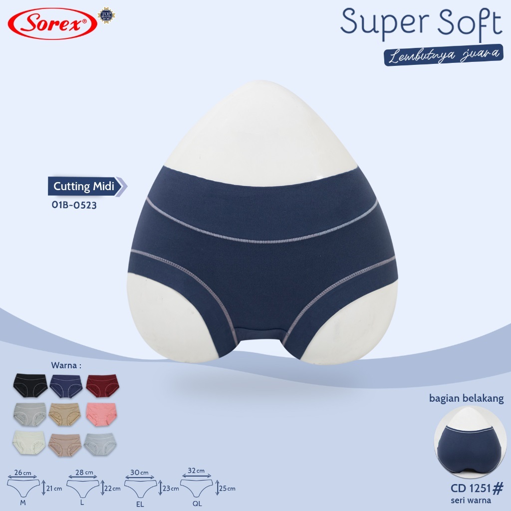 TERLARIS [ 6pc ] CD Sorex 1251 Celana Dalam Wanita Sorex Midi Super Soft CD Bergaris - Bwr