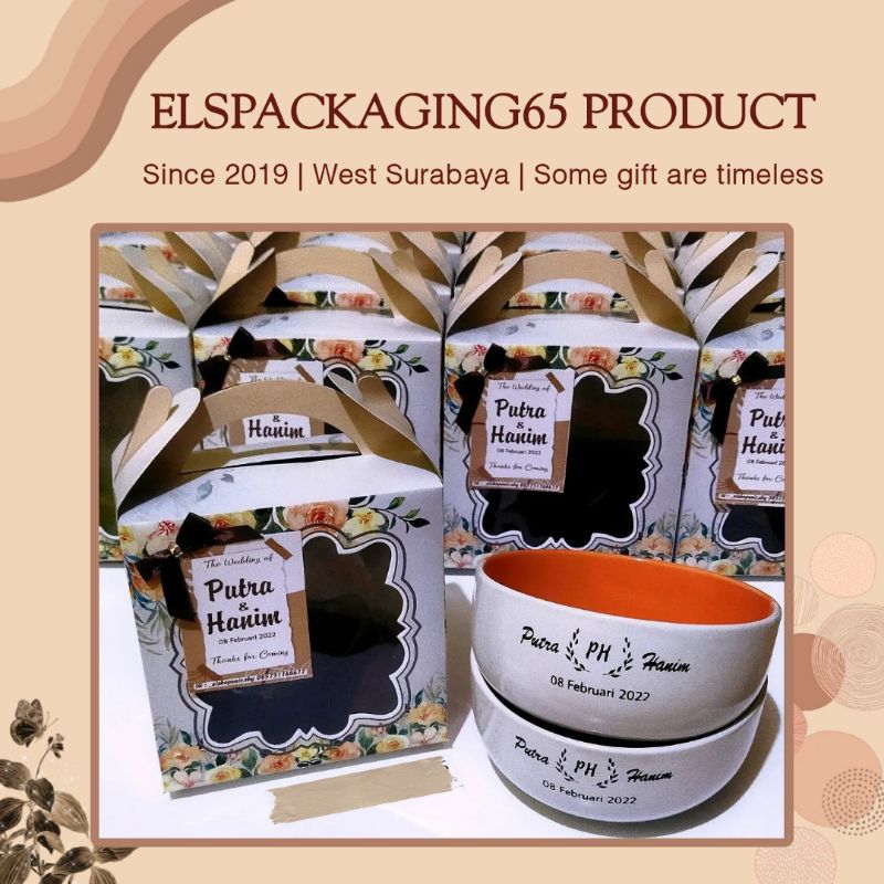 Souvenir Mangkok Twotone kemas Box Motif Berdiri Souvenir Murah Keramik