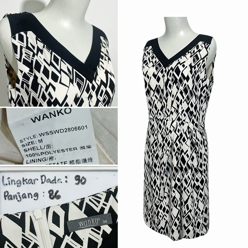 DRESS HITAN PUTIH TANPA LENGAN MINUS FURING WANKO V NECK