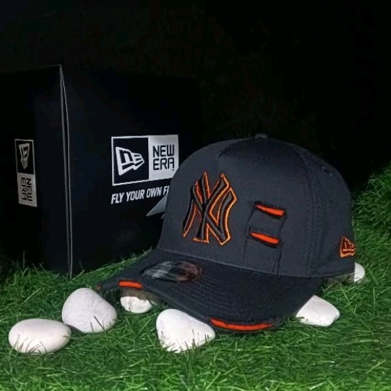 NY Hitam List Orange / Damage MLB / Topi Premium