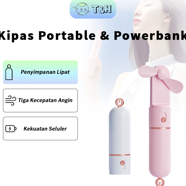 VH CODPengiriman Cepat Kipas Portable  Powerbank  Kipas Genggam 5mAh Kipas angin portable kipas angi