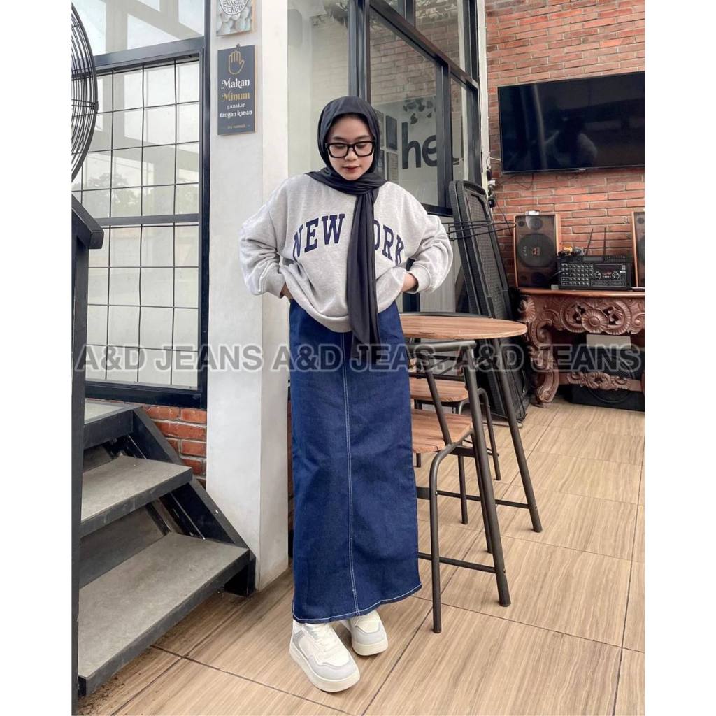 Rok Jeans Wanita Korean Long Skirt Rok Span Jeans Kekinian