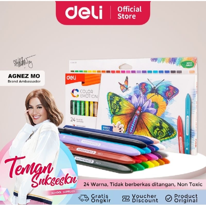

Deli Krayon Sekolah 24 Warna Cerah Bentuk segitiga ergonomis tidak beracun