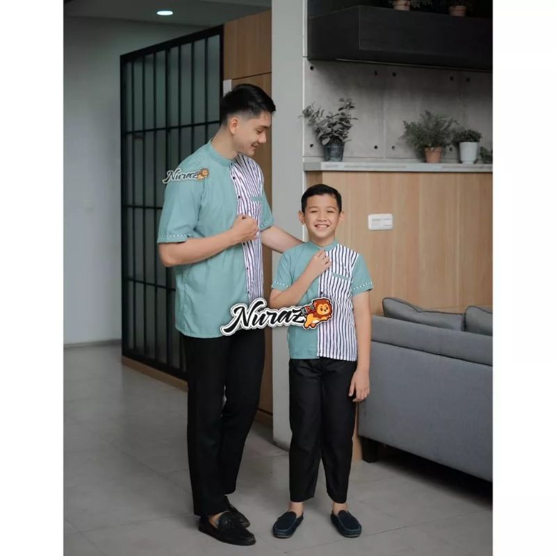 Baju Koko Ayah Dan Anak Kombinasi Salur Premium
