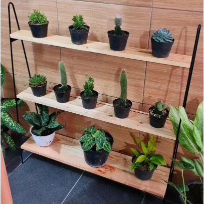 Rak Bunga Besi Kayu Susun 3 Minimalis Tempat Dekorasi Tanaman