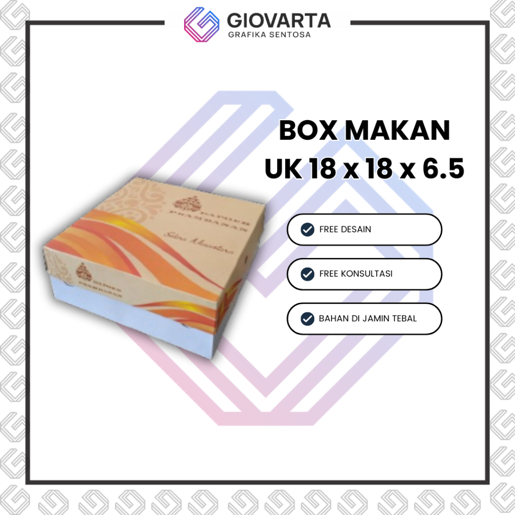 Box Makanan / Lunch Box Paper / Paper Box Lunch Custom Desain Ukuran 18x18 / Bawah Berwarna