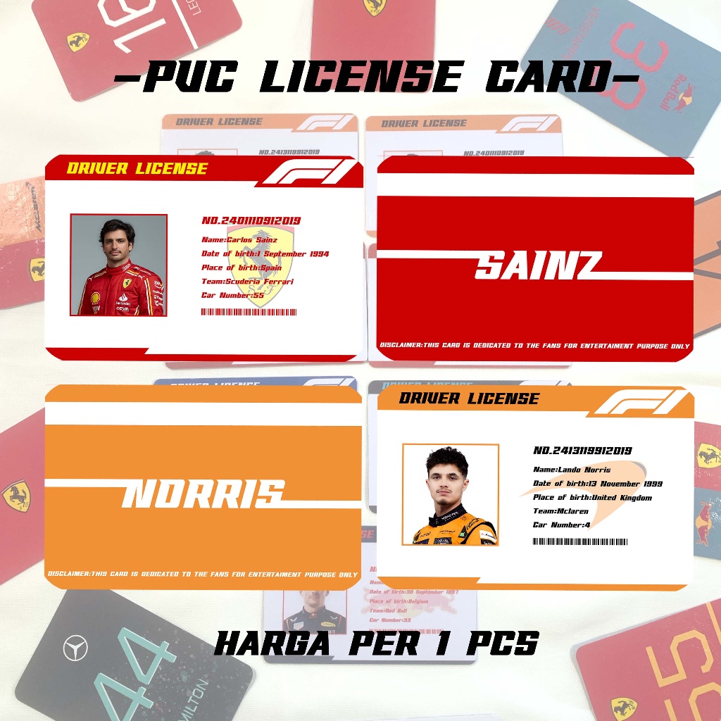 

(PER 1 PCS) DRIVER F-.1 LICENSE PVC CARD/E-T0LL/EM0NEY/S.I.M DRIVER