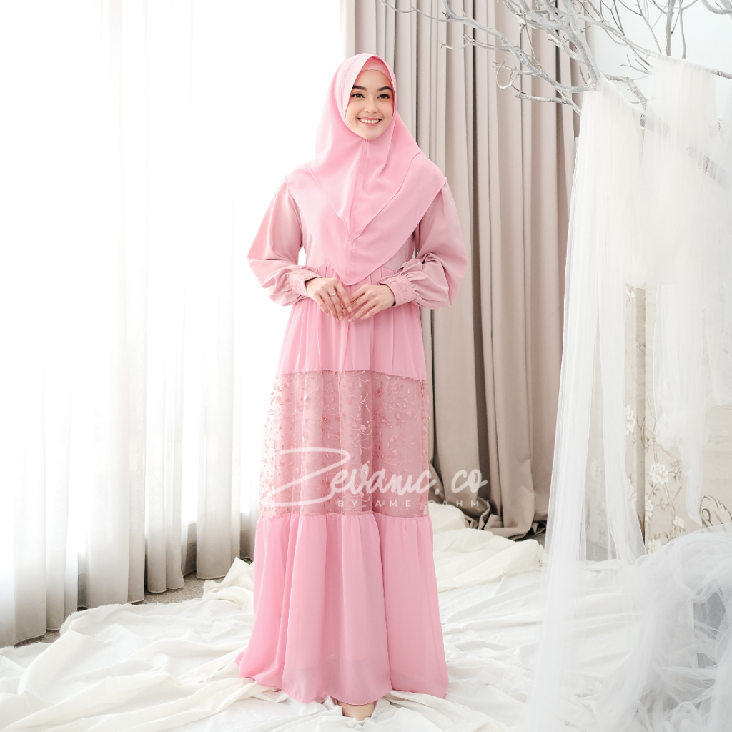 GRATIS KHIMAR Aghna Set Syari Gamis Kondangan Brokat Brukat Tulle Tule Dress Lebaran Vintage Armani 