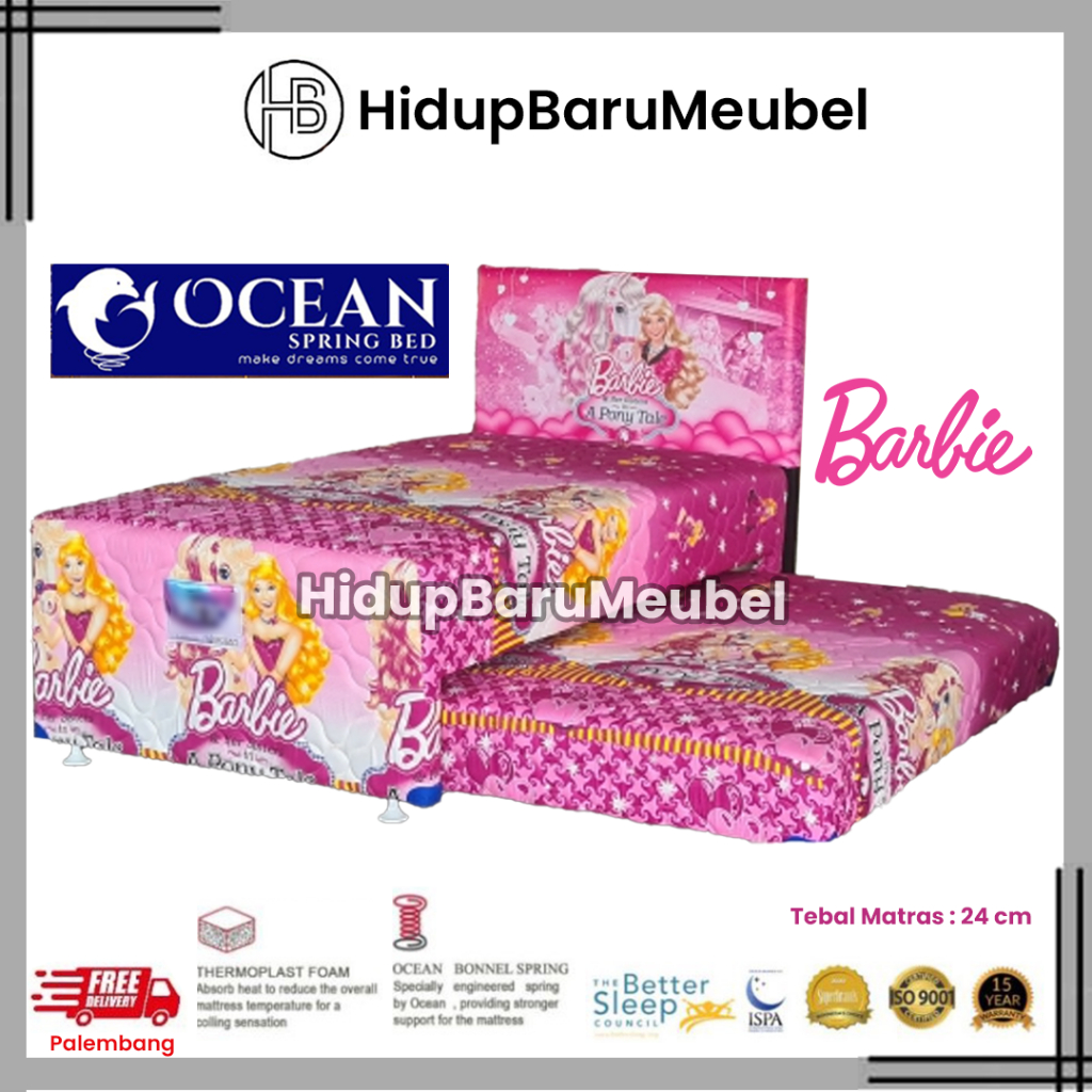 Bed Sorong Ocean BARBIE / Springbed Sorong Karakter Anak Berbie 2in1 / tempat tidur anak kids remaja