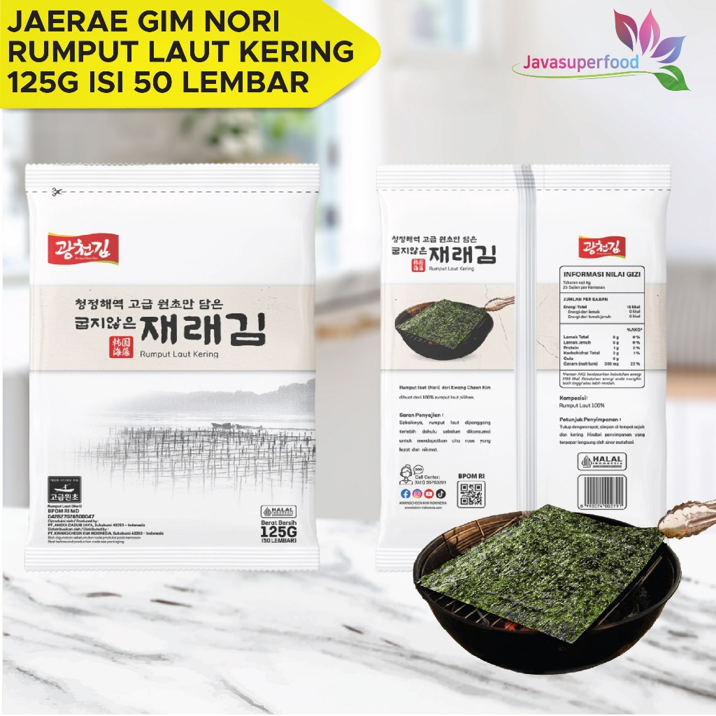 

QH Jaerae Gim Nori - Gim/Seaweed/makanan ringan/Rumput Laut Kering/Panggang - 125G/ 1 bungkus isi 50