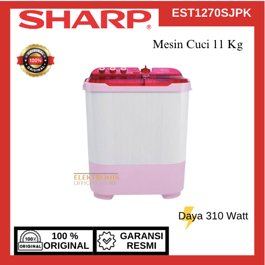 SHARP Mesin Cuci 2 Tabung EST1270SJPK 11LITER/EST-1270SJPK/EST 1270SJPK/SHARP MESIN CUCI/SHARP ,ESIN
