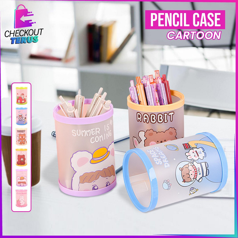 

CT A84 Tempat Pensil Karakter Meja Lucu Pen Pencil Holder Bulat Tabung Lipat Tempat Kotak Pensil Bulat Karakter Kartun Serbaguna