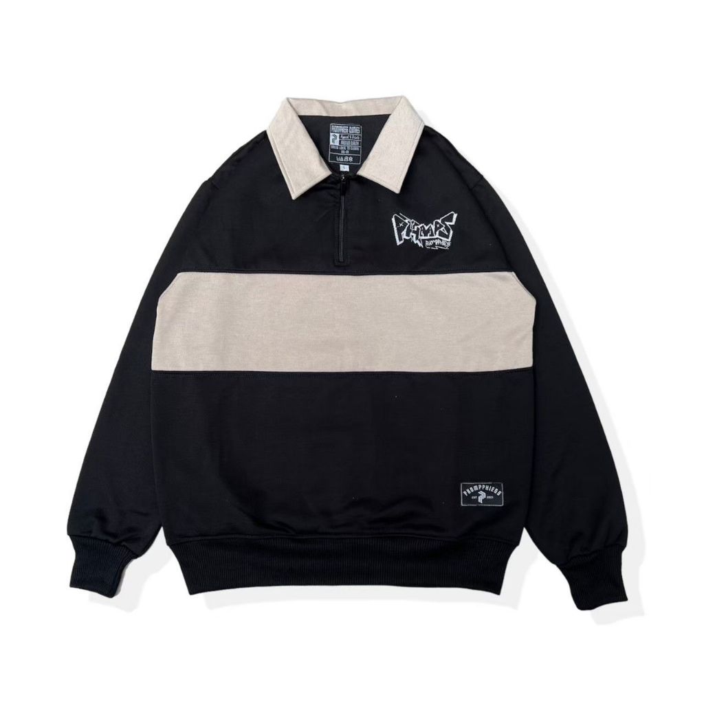 Jaket Pria Halfzip Model Sweater Rugby  Bordir PHMPS bahan Tebal Kain fleece Distro