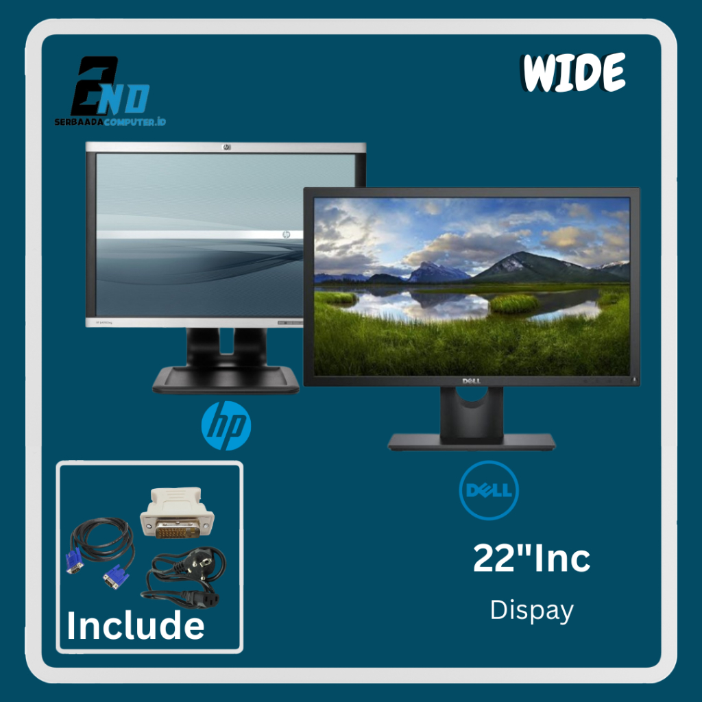 MONITOR 22 INCH Full HD LED LCD/ MONITOR WIDE SCREEN/ MONITOR  HP, LENOVO,  SECOND BERKUALITAS GRADE